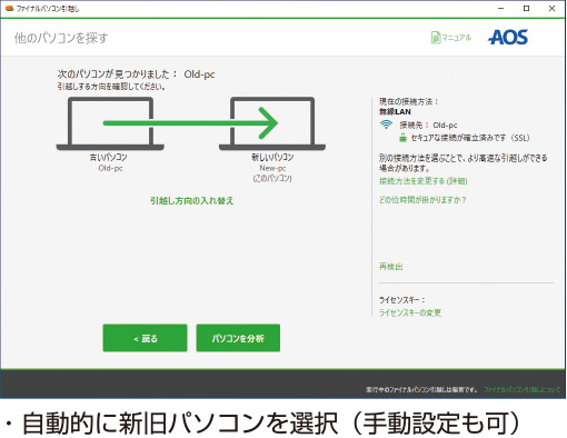 データ移行ソフトの設定方法画面イメージ